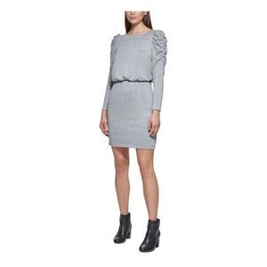JESSICA HOWARD Womens Gray Lined Long Sleeve Above The Knee Blouson Dress 8